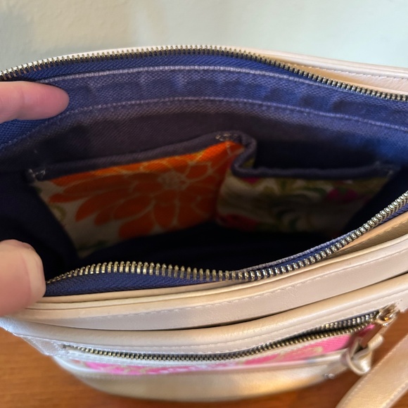 Spartina 449 Bright Floral Print Linen Body Leather Trim Women's Purse - Picture 5 of 16